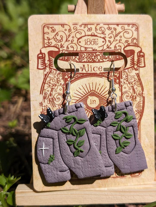 The Ivy | Purple Green Ivy Butterfly Denim Booties | Clay Dangles