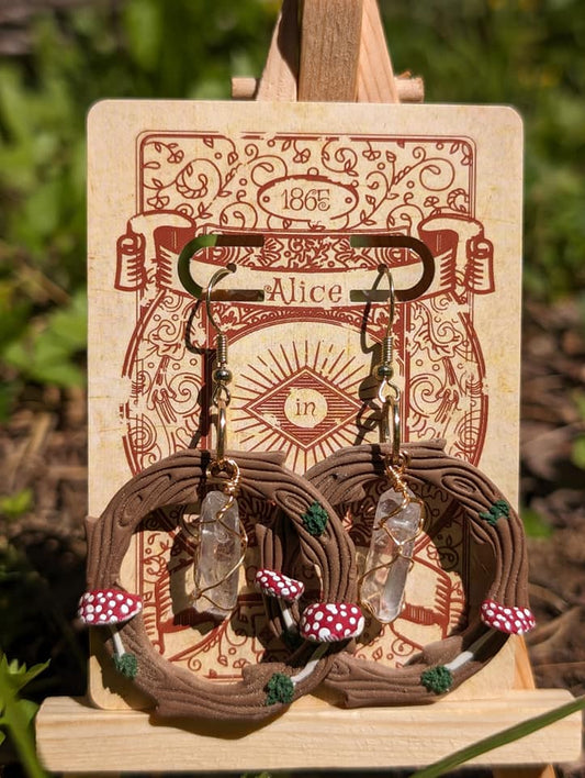 The Agatha | Wooden Mushroom Fairy Ring Dangles