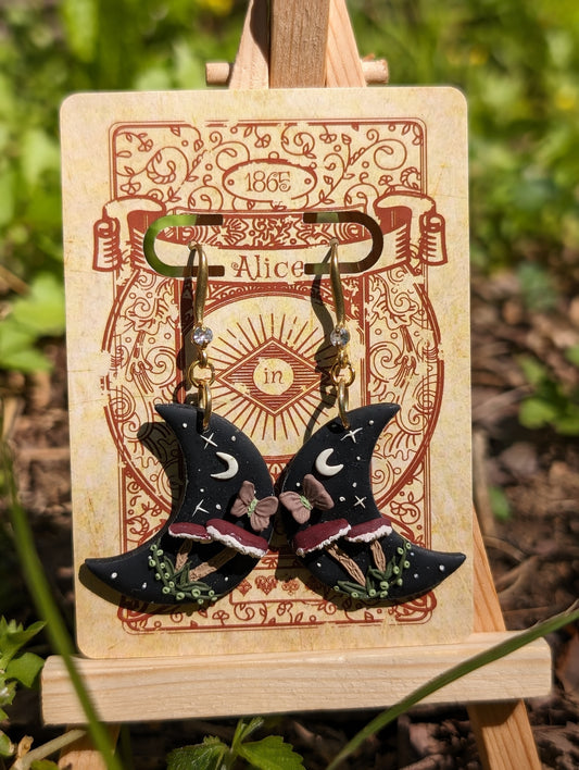 The Toadstools | Mushroom Midnight Moon Clay Earrings