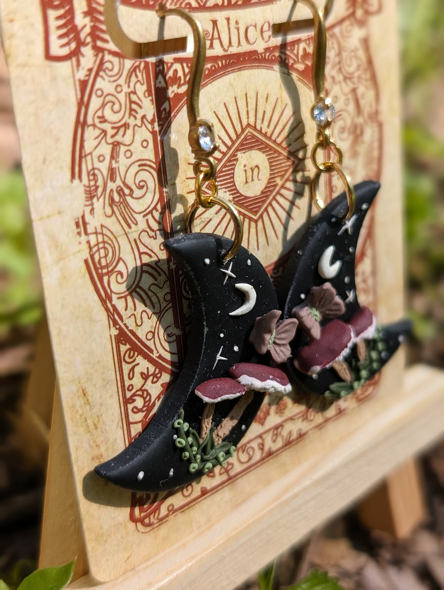 The Toadstools | Mushroom Midnight Moon Clay Earrings