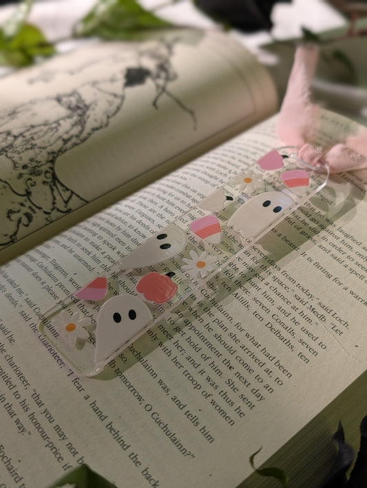 Ghosty Girl Floral Candy Corn Acrylic Bookmark