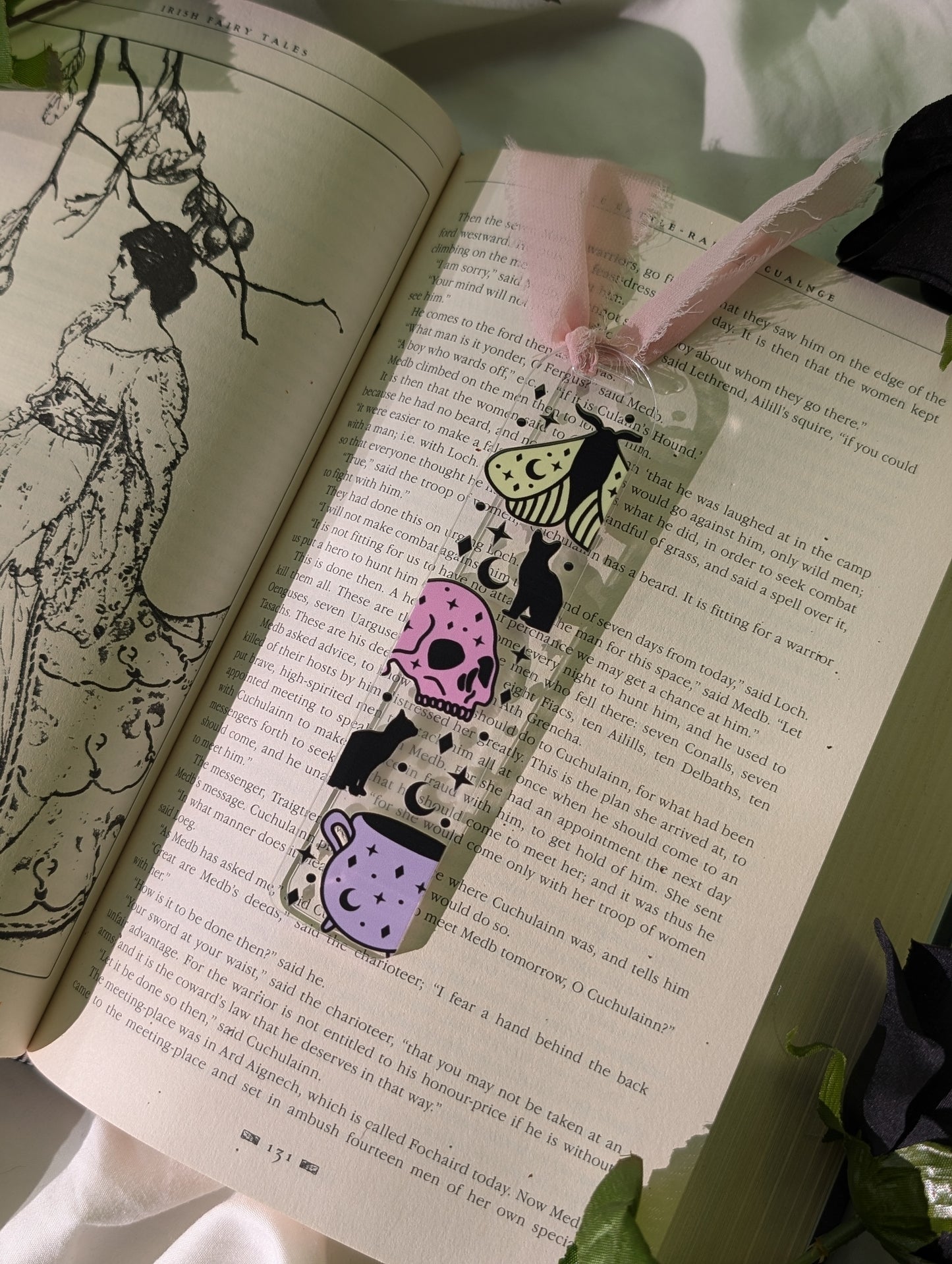 Skulls, Black Cats & Moths Oh My | Halloween Acrylic Bookmark