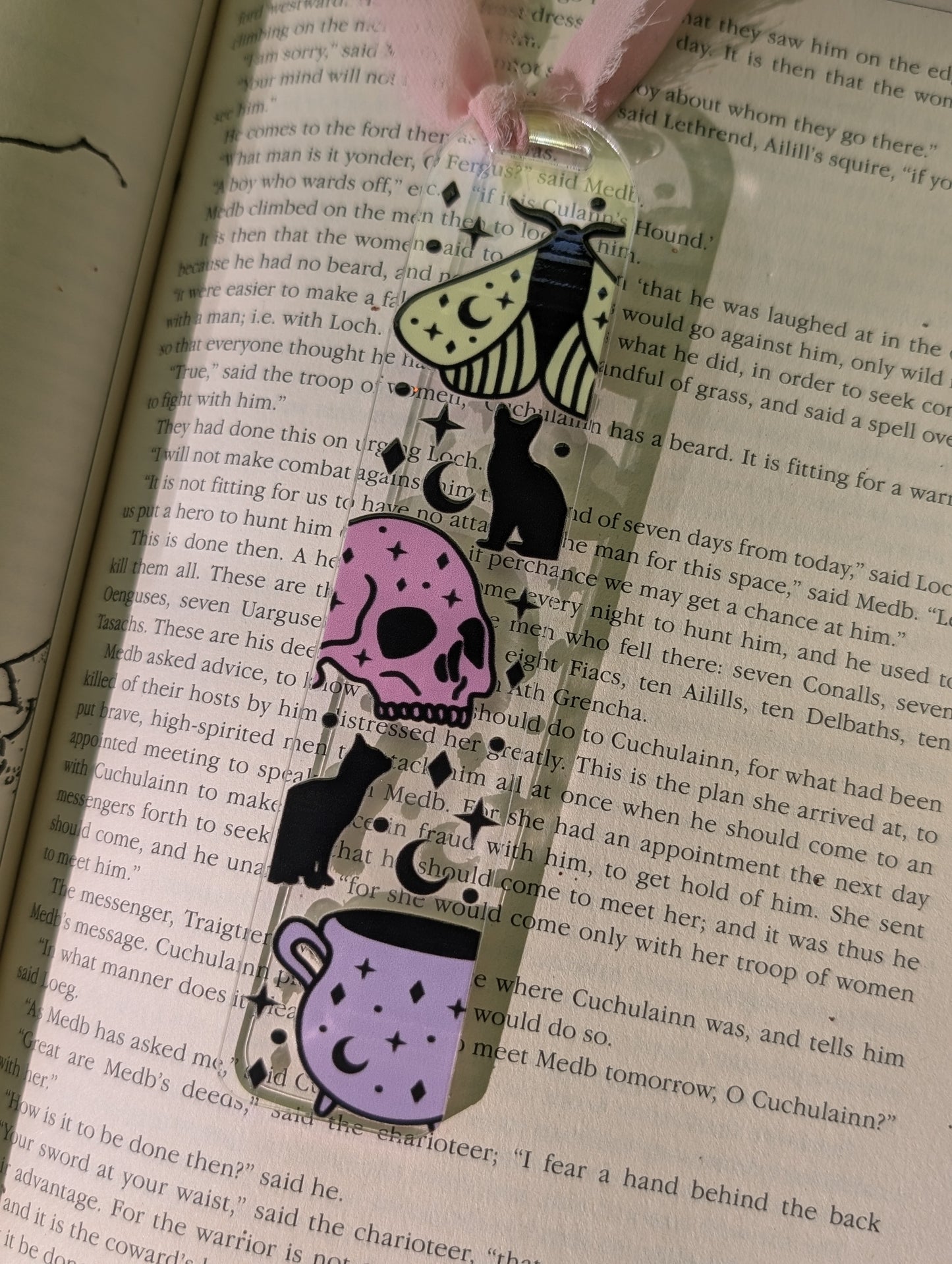 Skulls, Black Cats & Moths Oh My | Halloween Acrylic Bookmark