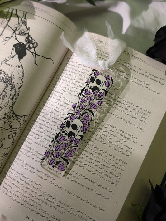 Feeling Floral Purple Halloween Skulls Acrylic Bookmark