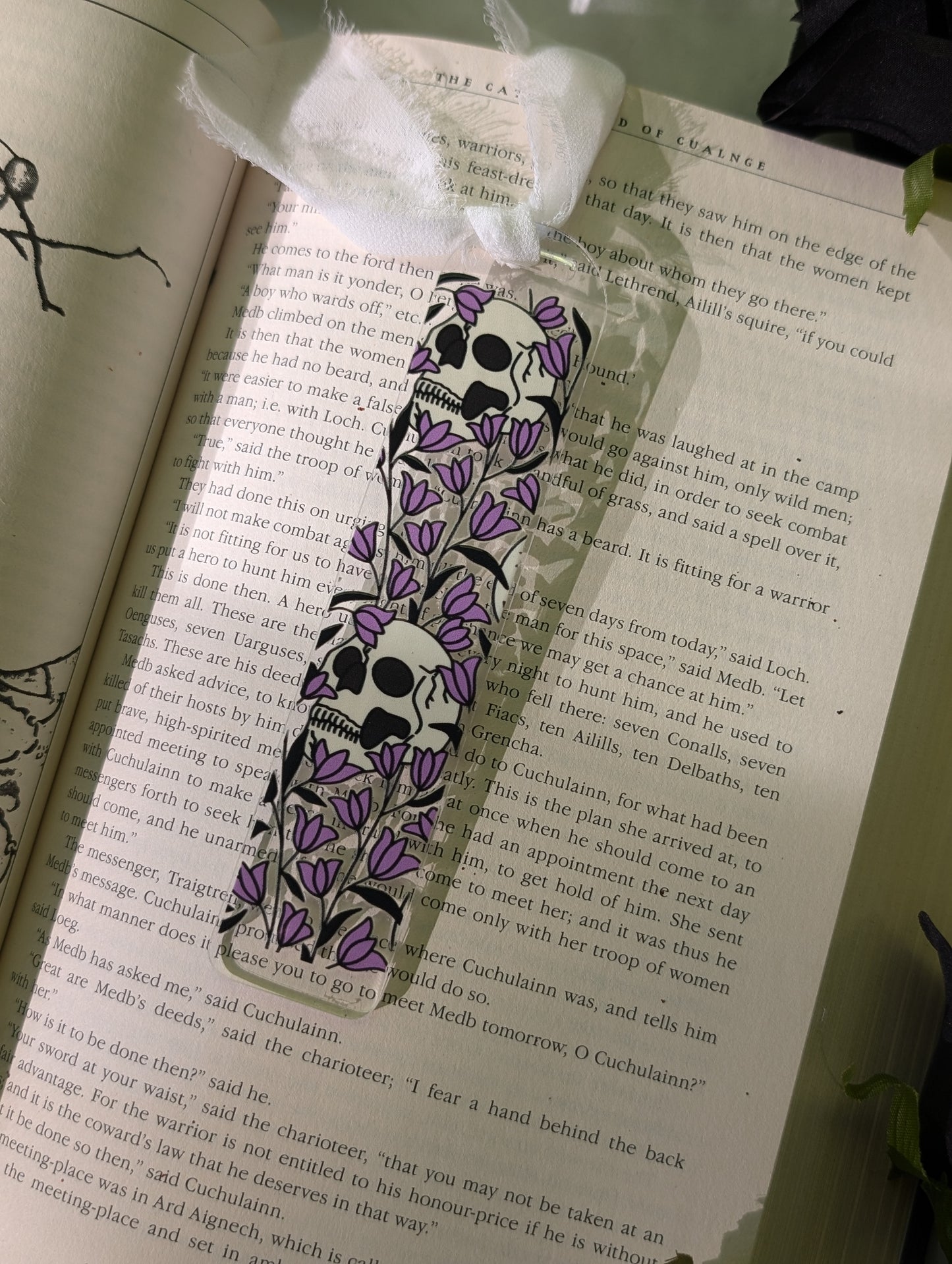 Feeling Floral Purple Halloween Skulls Acrylic Bookmark