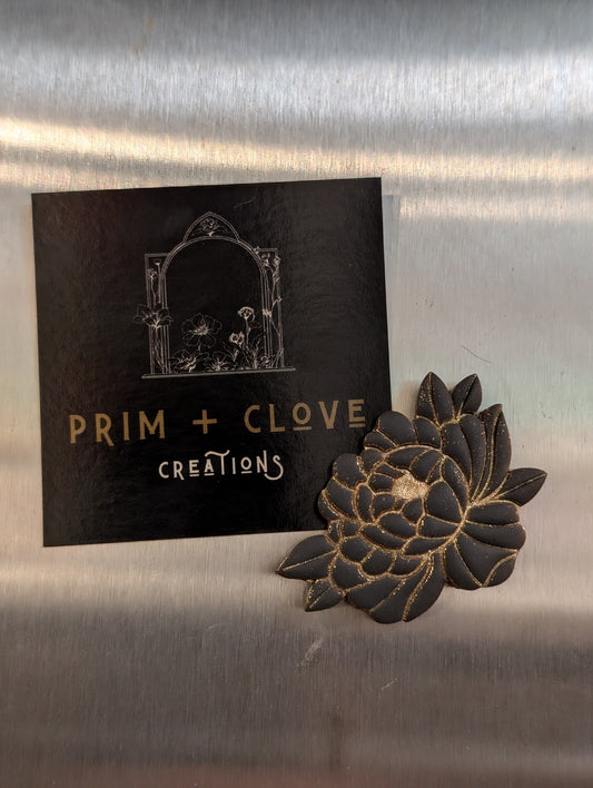 Black Peony Clay Magnet