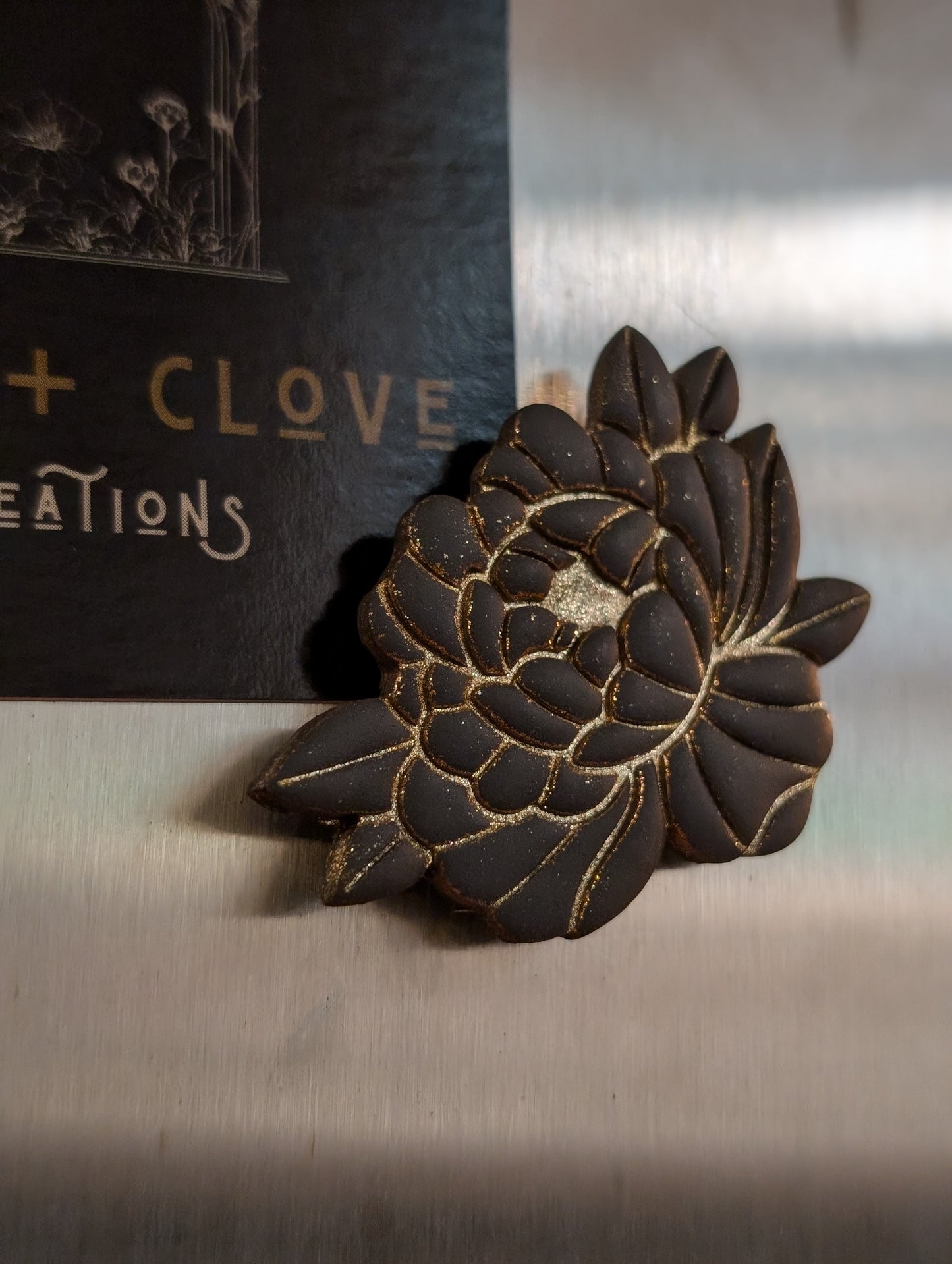 Black Peony Clay Magnet