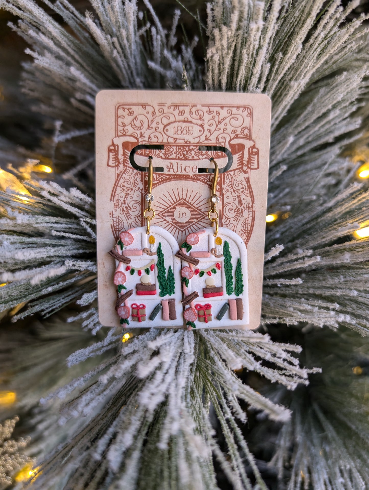 Christmas Byrdhouse Bookshelves Clay Earrings